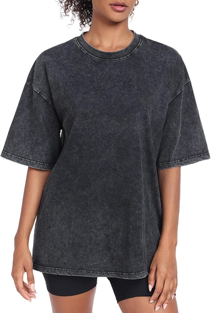 T shirt black Washed 100% Cotton Oversized T-Shirt | Casual Loose Fit | Vintage Wash Design - Image 1