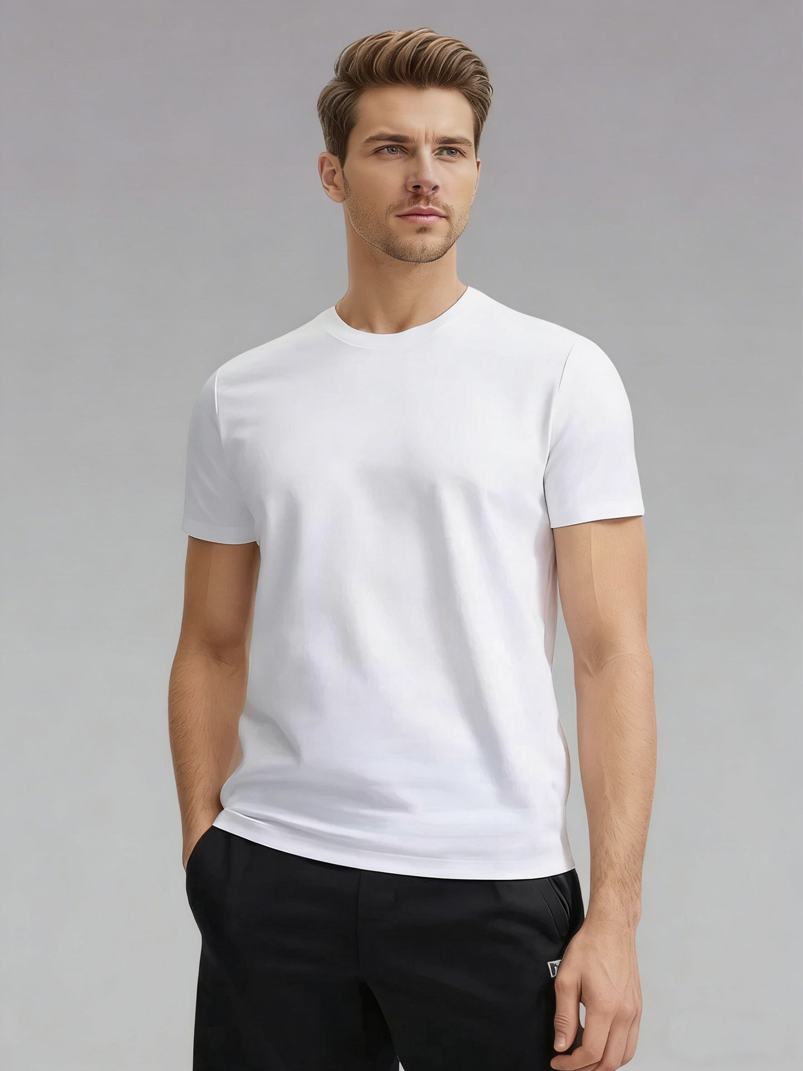 a1-04 Men's Classic Crew Neck Cotton T-Shirt - Soft Breathable Short-Sleeve Casual Tee for Daily Wear - Image 1