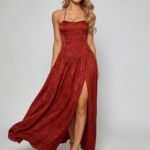 Elegant Red Floral Print Party Dress