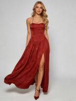 Elegant Red Floral Print Party Dress