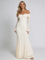 Elegant Off Shoulder Lace Maxi Dress - Image 3