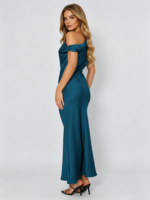 Teal One-Shoulder Satin Evening Dress - Image 6