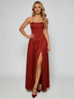 Elegant Red Floral Print Party Dress - Image 4