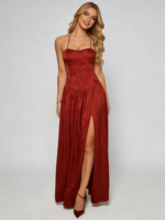 Elegant Red Floral Print Party Dress - Image 2