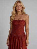 Elegant Red Floral Print Party Dress - Image 3