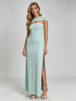 Mint Green Bodycon Evening Dress with Slit - Image 2