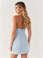 Light Blue Pearl Halter Mini Dress - Image 2
