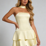 Champagne Satin Tiered Halter Dress