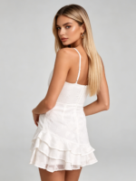 White Floral Jacquard Spaghetti Strap Mini Dress - Image 4