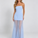 Light Blue Strapless Mesh Maxi Dress