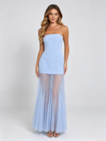 Light Blue Strapless Mesh Maxi Dress