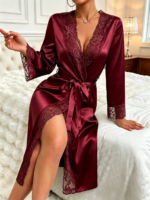 V-Neck Silky Lace Night Robe - Image 7