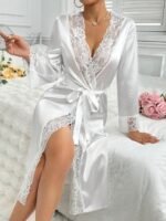 V-Neck Silky Lace Night Robe - Image 6