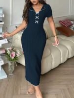 Ribbed Bow Detail Bodycon Night Dress
