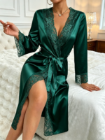 V-Neck Silky Lace Night Robe - Image 8