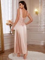 Lace V-Neck Satin Long Nightgown - Image 2
