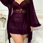 Deep purple lace nightgown set