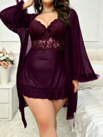 Deep purple lace nightgown set