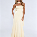 Elegant Ivory Halter Ribbon Satin Formal Gown