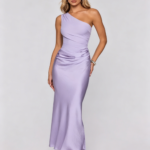 Elegant One Shoulder Lilac Satin Evening Dress