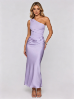 Elegant One Shoulder Lilac Satin Evening Dress
