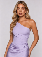 Elegant One Shoulder Lilac Satin Evening Dress - Image 2