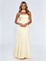 Elegant Ivory Halter Ribbon Satin Formal Gown - Image 5