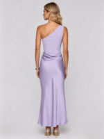 Elegant One Shoulder Lilac Satin Evening Dress - Image 6